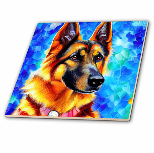 3dRose Cute German Shepherd Dog on Blue. Digital Painting Gift for Anyone - Tiles (ct-376114-3) 3dRose Cute German Shepherd Dog on Blue. Digital Painting Gift for Anyone - Tiles (ct-376114-3)