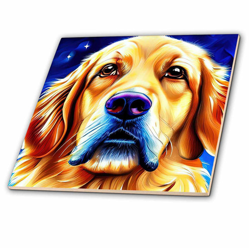 3dRose Cool Golden Retriever Dog Portrait. Digital Painting Art Gift for You - Tiles (ct-376127-3)