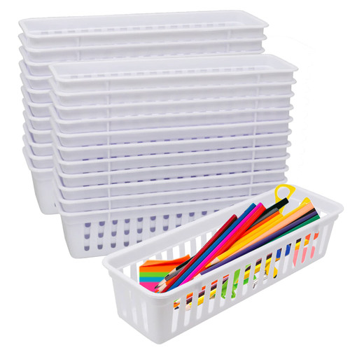 ZOFEHV Classroom Pencil Basket Trays, Plastic Pencil Organizer Crayon Basket for School Classroom Office (White 24pcs)