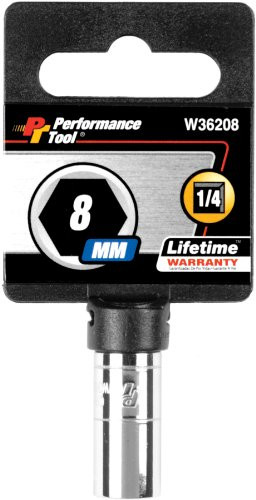 Performance Tool W36208 Chrome 1/4" Drive 6-Point Socket, 8mm