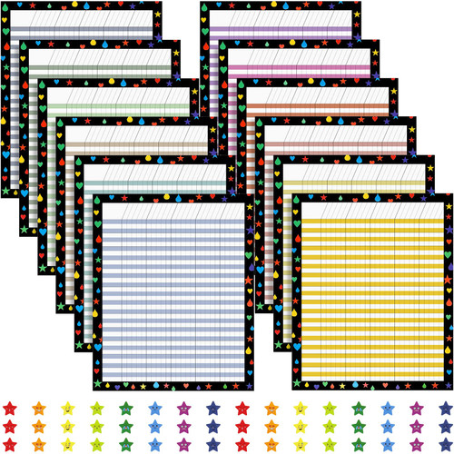 12 Pcs 17 x 22 Classroom Laminated Incentive Chart Dry Erase Homework Tracking Chart with 5 Sheets Reward Sticker Chart Paper for Teachers Student Responsibility (Black Background, Novelty Style)