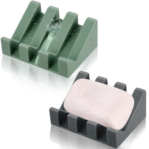 Silicone Soap Dish Self Draining Soap Dish Shower Waterfall Bar Soap Holder Tray with Drain Soap Saver for Kitchen Bathroom Accessories (Dark Grey, Light Green, 2) Silicone Soap Dish Self Draining Soap Dish Shower Waterfall Bar Soap Holder Tray with Drain Soap Saver for Kitchen Bathroom Accessories (Dark Grey, Light Green, 2)