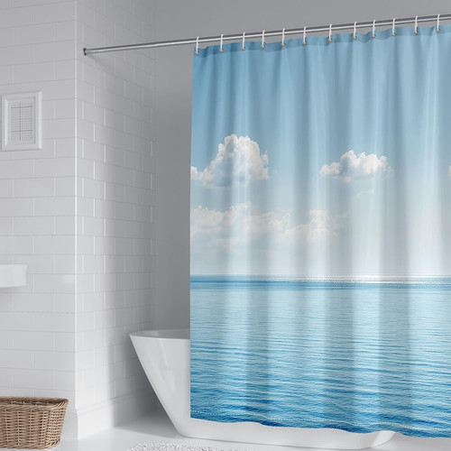 Beydodo 48x72 Bathtub Shower Curtain, Bathroom Shower Curtains Polyester Western Decor Shower Curtain Blue Sky and Sea Pattern