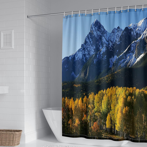 Beydodo Hotel Shower Curtain 48x72 inch, Polyester Shower Curtain Farmhouse Bath Shower Curtain Decoration Snow Mountain and Trees Pattern