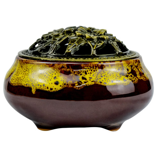 Ceramic Incense Burner, Amber Incense Burner with Brass Cover, Incense Burner Holder for Stick, Coil and Cone Incense, Sage Cones, Frankincense, Charcoal Disc, Palo Santo Ceramic Incense Burner, Amber Incense Burner with Brass Cover, Incense Burner Holder for Stick, Coil and Cone Incense, Sage Cones, Frankincense, Charcoal Disc, Palo Santo