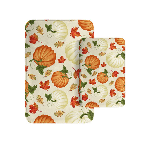 Britimes Pumpkins Bathroom Rug Mat Set of 2, Autumn Maple Leaves Fall Thanksgiving Harvest Washable Cover Floor Rug Carpets Floor Bath Mat Bathroom Decorations 16x24 and 20x32 Inches