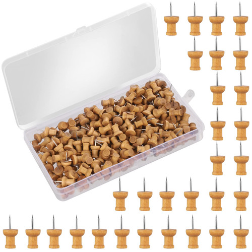 200 Pieces Push Pins Wood Thumb Tacks Decorative Push Pins for Cork Board Cute Pushpin Thumbtacks for Wall Maps Photos Bulletin Boards Office with Storage Box
