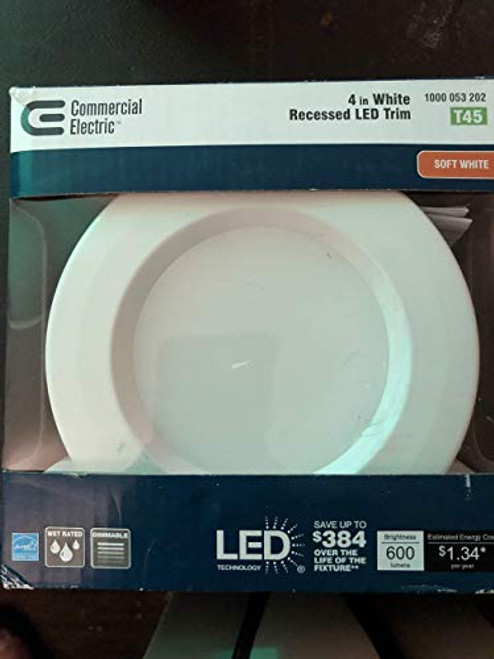 Commercial Electric 4 in. White Integrated LED Recessed Trim, 2700K