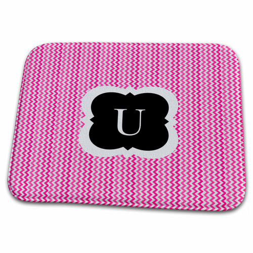 3dRose Pink and grey chevron monogram initial U - Dish Drying Mats (ddm-222057-1)
