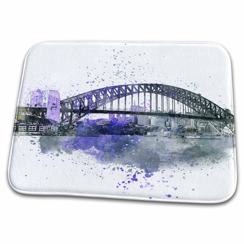 3dRose Watercolor Illustration Sydney Harbor Bridge Blue And Grey - Dish Drying Mats (ddm-268377-1)