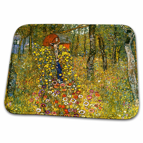 3dRose Gustav Klimt - Cottage Garden with Crucifix - Dish Drying Mats (ddm-303036-1)