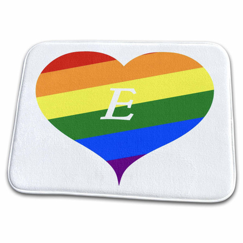 3dRose Image of Initial E On Gay Pride Colored Heart - Dish Drying Mats (ddm-322196-1)