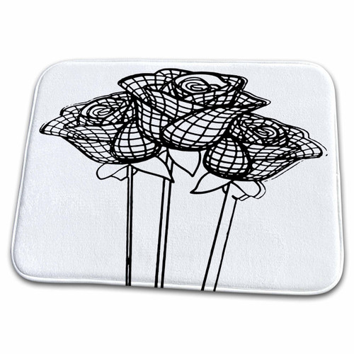 3dRose Artistic illustration of mesh contour gothic black roses - Dish Drying Mats (ddm-338170-1)