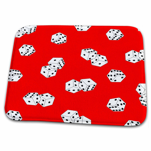 3dRose Janna Salak Designs Bunco - Red and White Dice Print - Dish Drying Mats (ddm-35485-1)