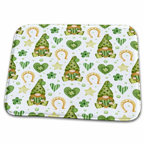 3dRose Cute Irish Gnomes Holding Hearts and Lucky Horse Shoe... - Dish Drying Mats (ddm-375302-1)