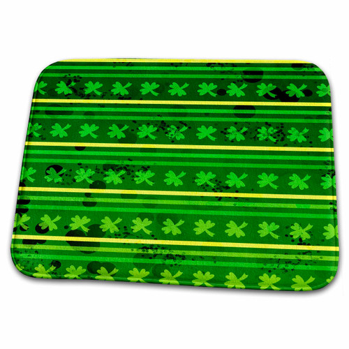 3dRose Green and Yellow Grunge Stripes Four Leaf Clover Pattern - Dish Drying Mats (ddm-375342-1)
