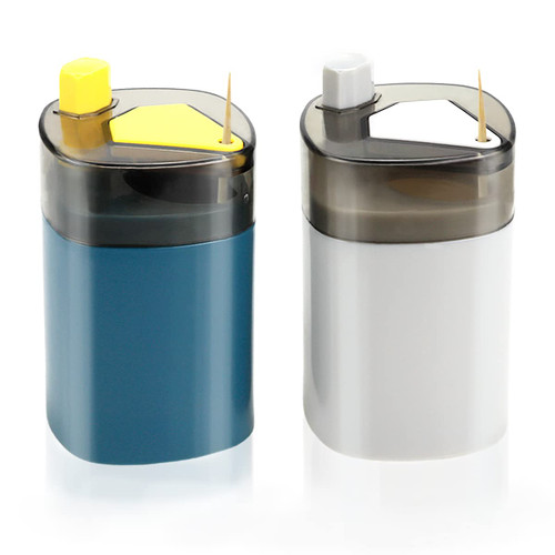 DOERDO 2PCS Toothpicks Holder Dispenser Pop-Up Automatic Toothpick Dispenser for Kitchen Restaurant, Toothpick Storage Box (Grey, Blue)