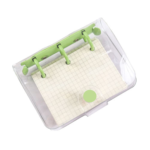 UUYYEO Mini Transparent 3 Ring Binder Covers Clear PVC Loose Leaf Notebook Mini Binder Pockets Snap Button Ring Binder Green