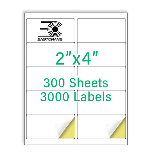 EastCrane 2" x 4" Mailing Labels,3000 Shipping Labels(300 Sheets),Printable White Address Labels for Laser/Inkjet Printer,Permanent Adhesive Sticker Labels