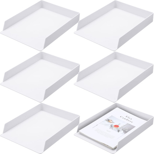 6 Pieces Stackable Letter Tray Desk Organizer White File Organizer Plastic A4 Paper Tray Paper Organizer for Desk Paper Holder Desk Paper Holder Desktop Racks for Documents Receipts Magazine Supplies
