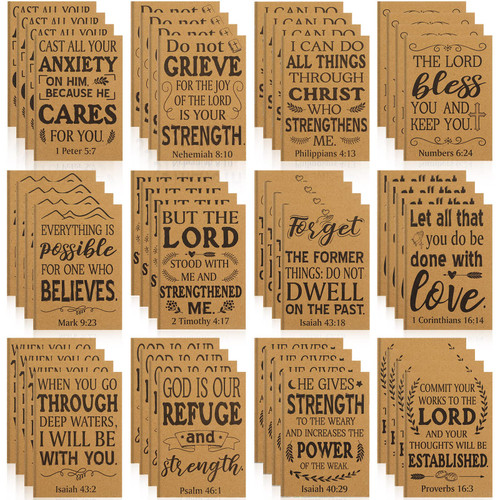 Bible Verse Notebook Religious Motivational Notepads Small Pocket Journal Inspirational Notepads Christian Scripture Notebooks for Office School Travel Supplies, 3.5 x 5 Inch (Kraft Color, 48 Pcs)
