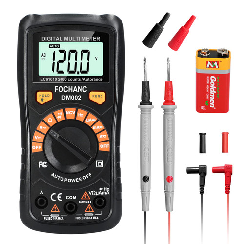 Digital Multimeter 2000 Counts, DC AC Voltmeter and Ohm Volt Amp Tester, Measures Current, Resistance, Tests Live Wire, Continuity, with NCV Function, for Household Outlet, Automotive Battery Test