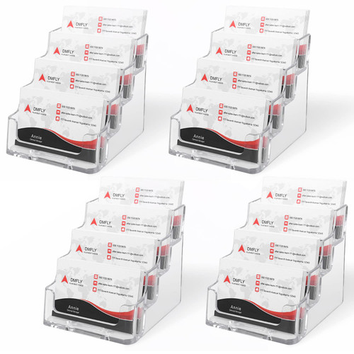 4 Pack Business Card Holder Desk - Acrylic Business Card Holder Display Clear Business Card Stand 640 Card Capacity, 4 Tier Plastic Desktop Business Card Holders for Exhibition, Home & Office