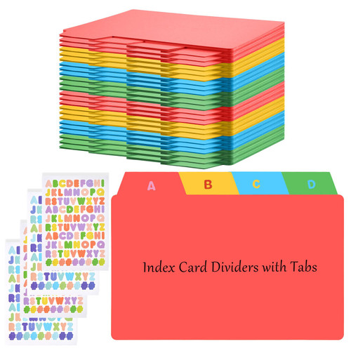 192 Pieces 5x8 Index Card Dividers with Tabs Blank Index Cards Guide Colorful Note Cards Index Card Organizer with Alphabet Sticker for Business School Office