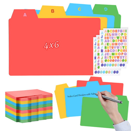 96 Pieces 4x6 Index Card Organizer Index Card Dividers with Tabs Blank Index Cards Guide Colorful Note Cards with Alphabet Sticker for Business Office School (96)