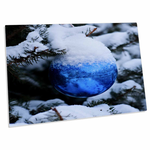 3dRose Blue Glass Ornament Ball on a Snow Covered Christmas... - Desk Pad Place Mats (dpd-264215-1)