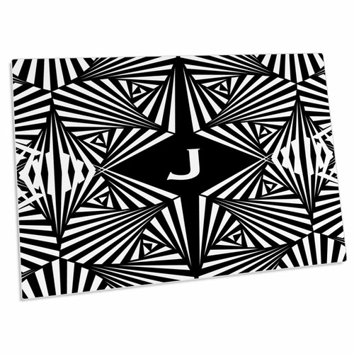 3dRose Letter J- Black and White Geometric Monogram - Desk Pad Place Mats (dpd-300082-1)