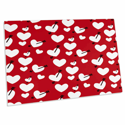 3dRose Cute White Hearts with Black Arrows On A Red Background - Desk Pad Place Mats (dpd-372146-1)