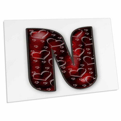 3dRose Pretty Deep Red Clear Hearts Monogram Initial N - Desk Pad Place Mats (dpd-374276-1)