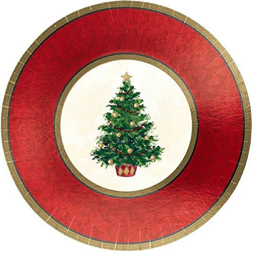 Amscan Classic Christmas Tree Metallic Paper Plates, 8 Ct. | Party Tableware