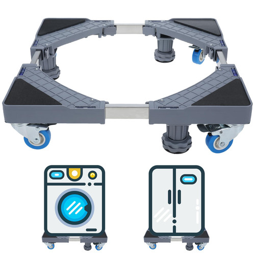 Potlimepan Adjustable Refrigerator Stand with 4 Single Wheels,Movable Furniture Dolly Roller Base for Washing Machine and Dryer