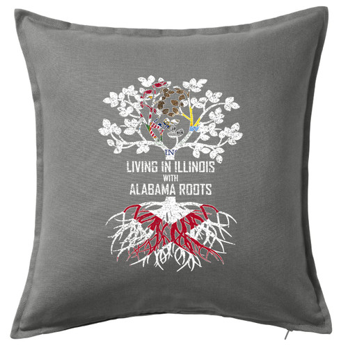 HARD EDGE DESIGN Living in Illinois with Alabama Roots Grey Throw Pillow with Polyester Filling