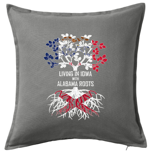 HARD EDGE DESIGN Living in Iowa with Alabama Roots Grey Throw Pillow with Polyester Filling
