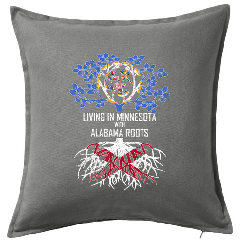 HARD EDGE DESIGN Living in Minnesota with Alabama Roots Grey Throw Pillow with Polyester Filling