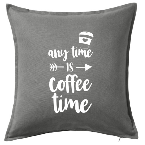 HARD EDGE DESIGN Any Time is Coffee Time Grey Throw Pillow with Polyester Filling