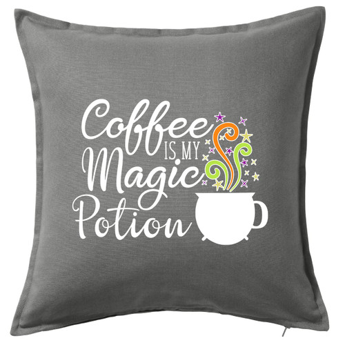 HARD EDGE DESIGN Coffee is My Magic Potion Grey Throw Pillow Cover
