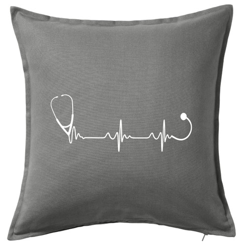HARD EDGE DESIGN Doctor Nurse Heart Beat Pulse Grey Throw Pillow with Polyester Filling