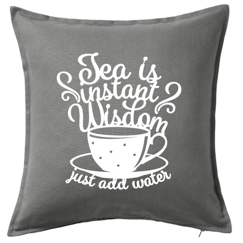 HARD EDGE DESIGN Tea is Instant Wisdom Grey Throw Pillow Cover