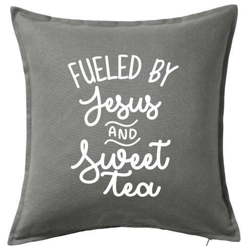 HARD EDGE DESIGN Fueled by Jesus and Sweet Tea Grey Throw Pillow with Polyester Filling