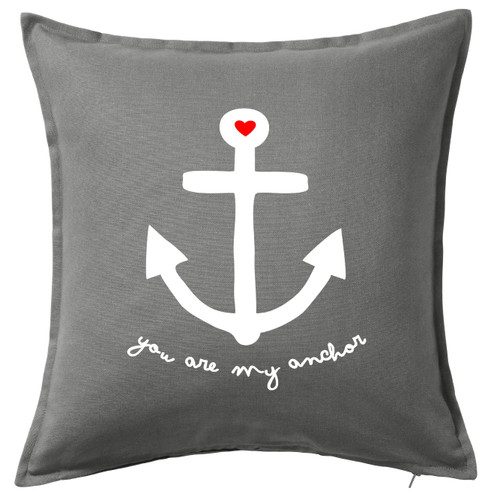 HARD EDGE DESIGN You are My Anchor Grey Throw Pillow with Polyester Filling