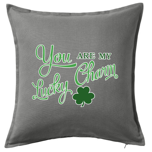 HARD EDGE DESIGN You are My Lucky Charm Shamrock Grey Throw Pillow with Polyester Filling