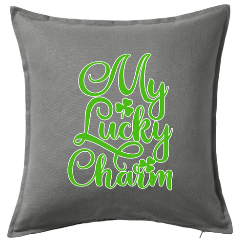 HARD EDGE DESIGN My Lucky Charm Shamrock Grey Throw Pillow with Polyester Filling