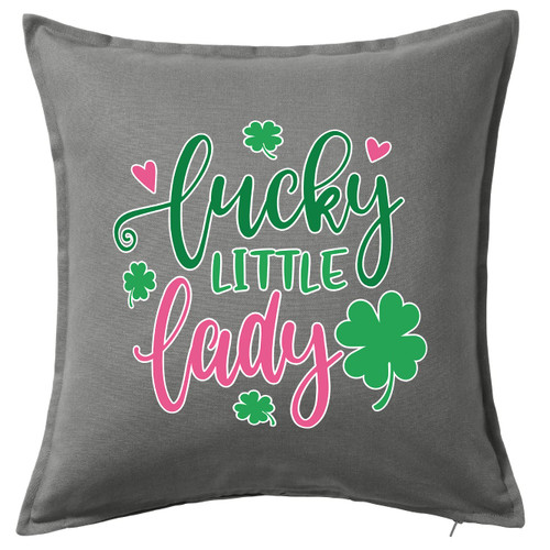 HARD EDGE DESIGN Lucky Little Lady Shamrocks Grey Throw Pillow with Polyester Filling