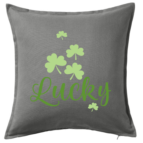 HARD EDGE DESIGN Lucky Script Shamrocks Grey Throw Pillow with Polyester Filling
