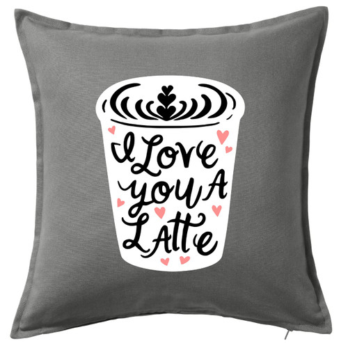HARD EDGE DESIGN I Love You A Latte Cup Grey Throw Pillow with Polyester Filling