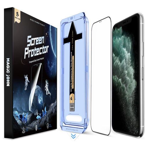 MAGIC JOHN 2 Pack for iPhone 11 Pro Max 6.5 inch Tempered Glass Screen Protector, Auto Dust-Elimination Installation, Bubble Free, HD Clear, Easy Installation